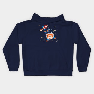 Space tiger or astronaut in a space suit with cartoon style Kids Hoodie